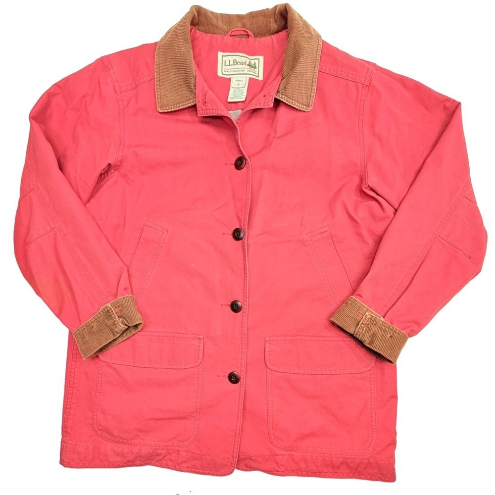 Vintage L.L.Bean Barn Coat Jacket Women's Large Pink Canvas Corduroy Collar